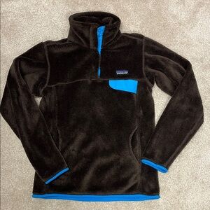 Patagonia Retool Snap T fleece pullover, brown/turquoise, XS